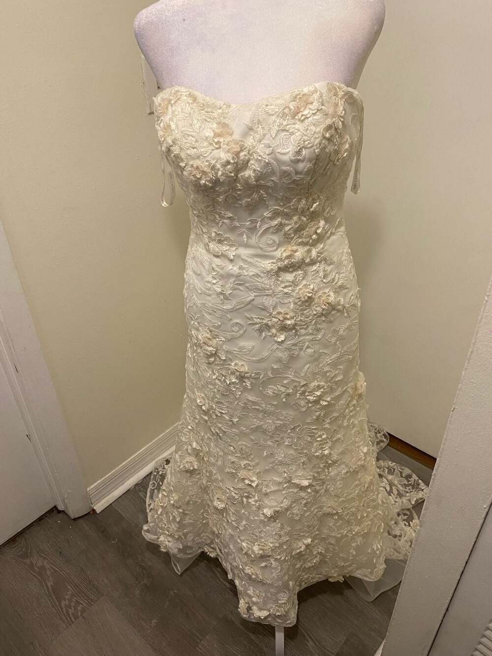 Oleg Cassini CWG464 3D Floral Lace Wedding Dress Ivory